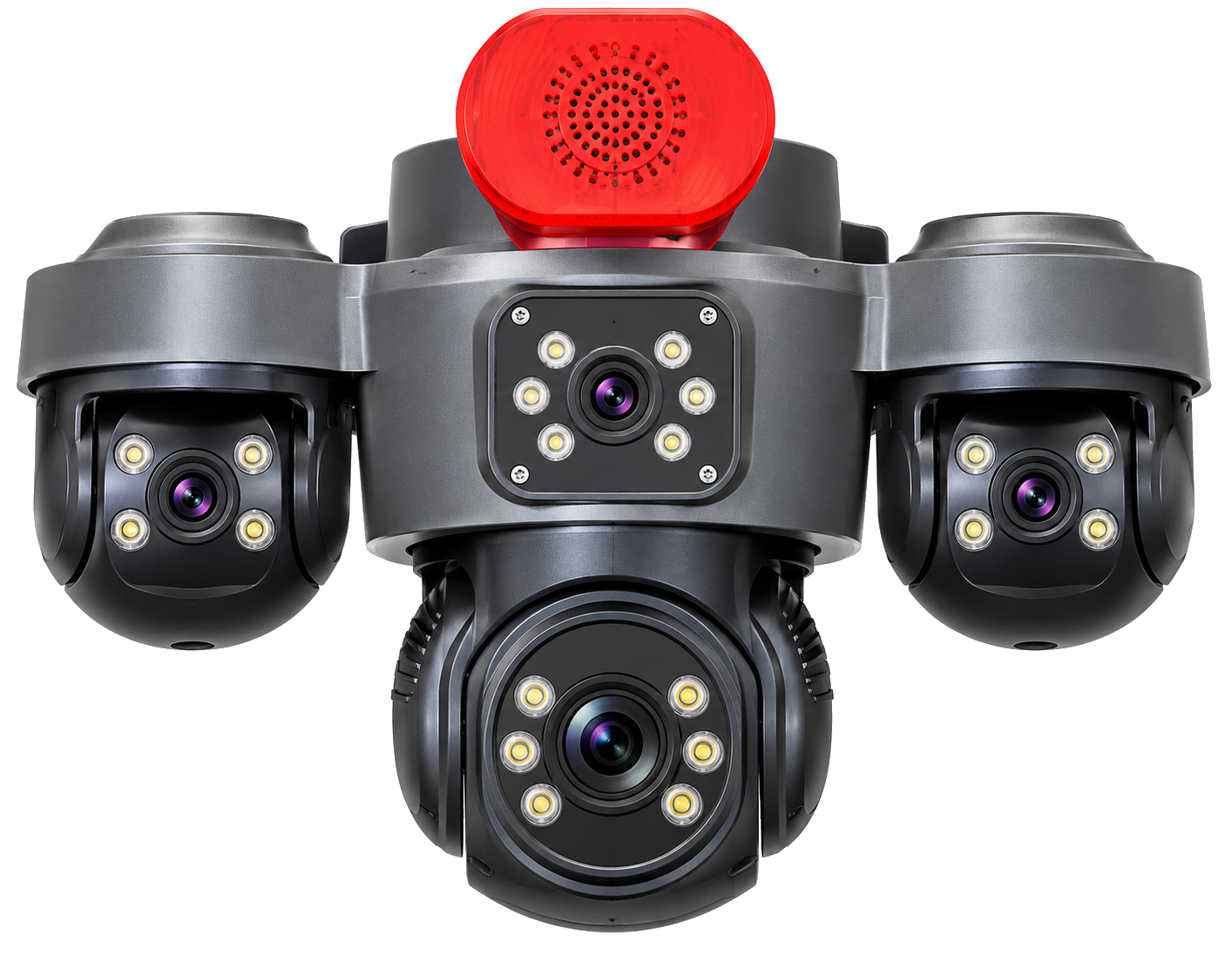 Four-lens security camera with siren