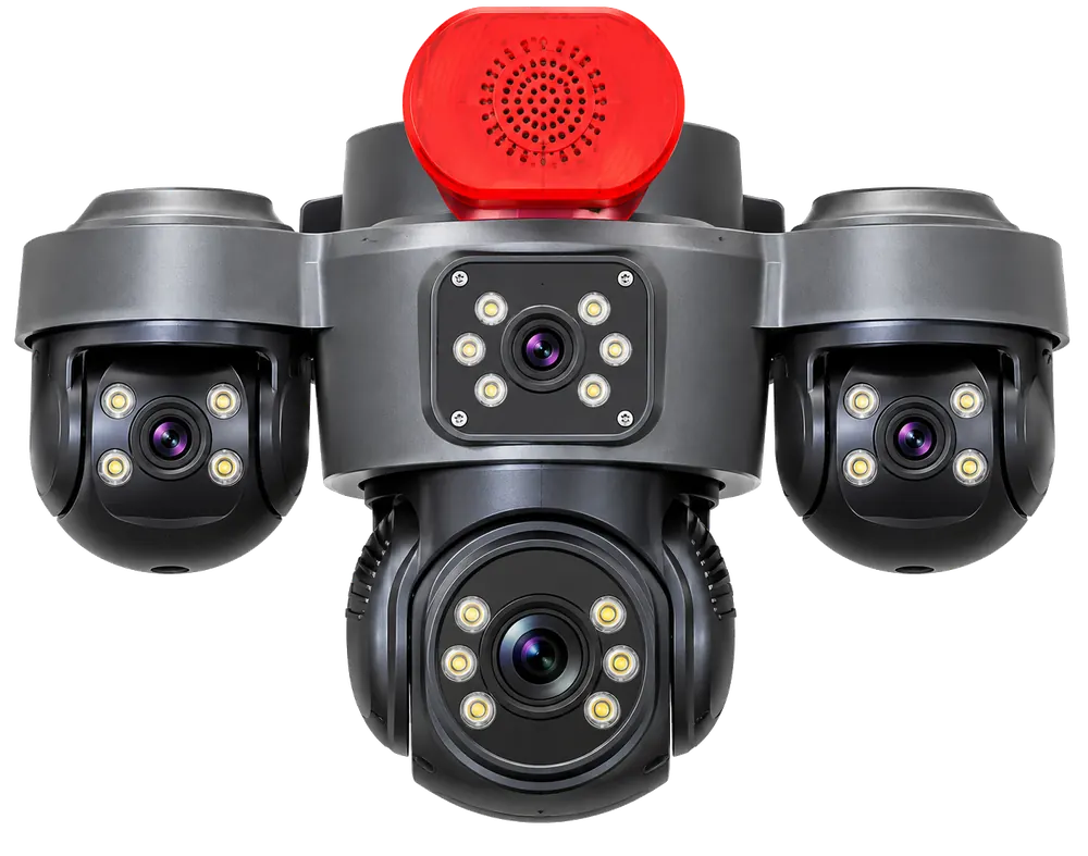 Four-lens security camera with siren